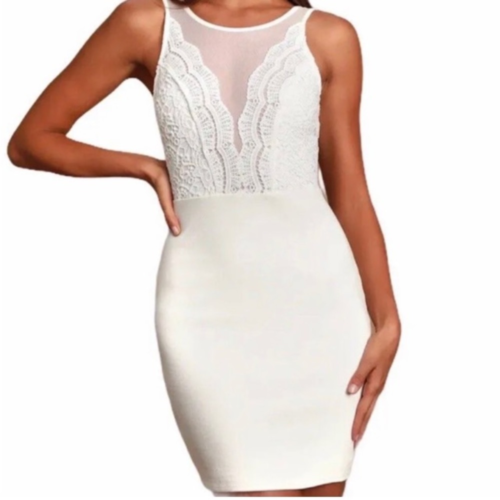 Lulus EUC Coquina White Lace Backless Bodycon Dress, size 6